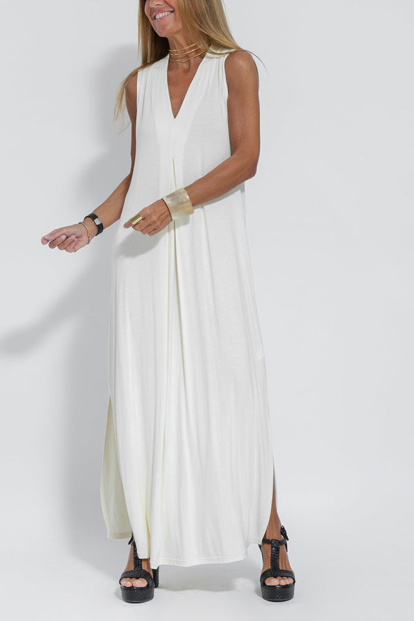 CD | Elegant este pentru totdeauna tricot culoare solidă fără mâneci fantă rochie maxi