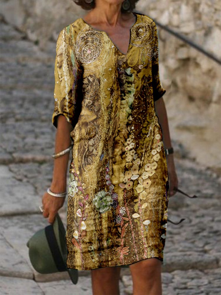 CD | Floral complet imprimat Geometric Casual Mini rochie