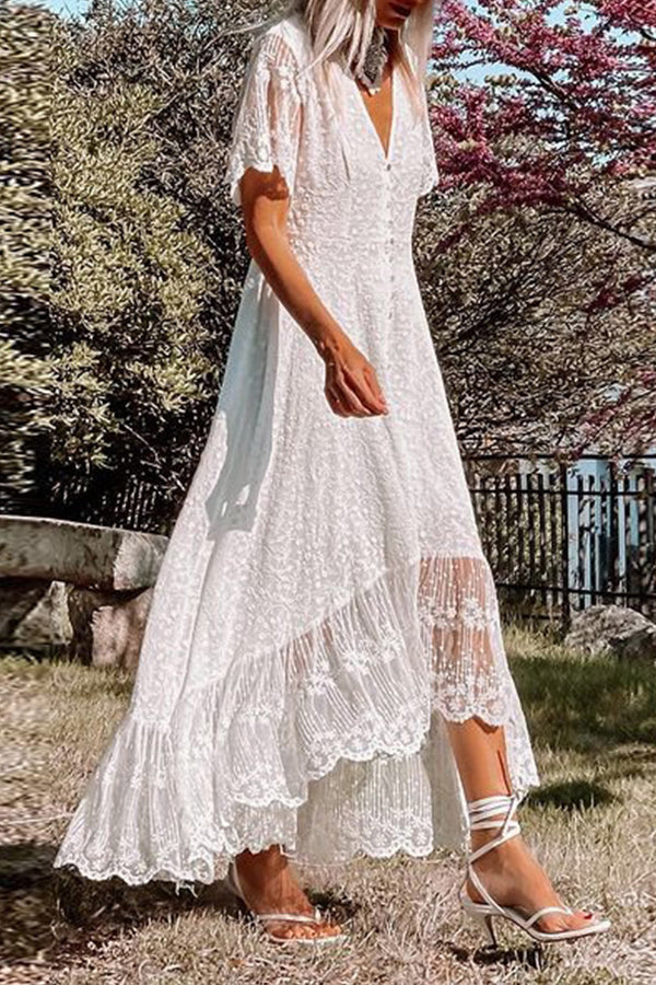 CD | V-neck slim fit rochie florale dantelă rochie midi
