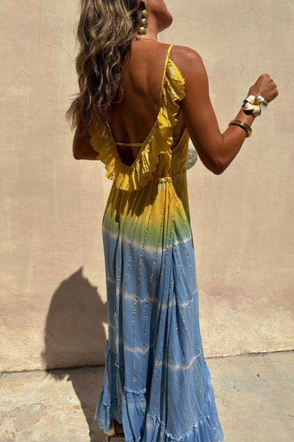 CD | Rochie maxi din lurex auriu Tie-Dye
