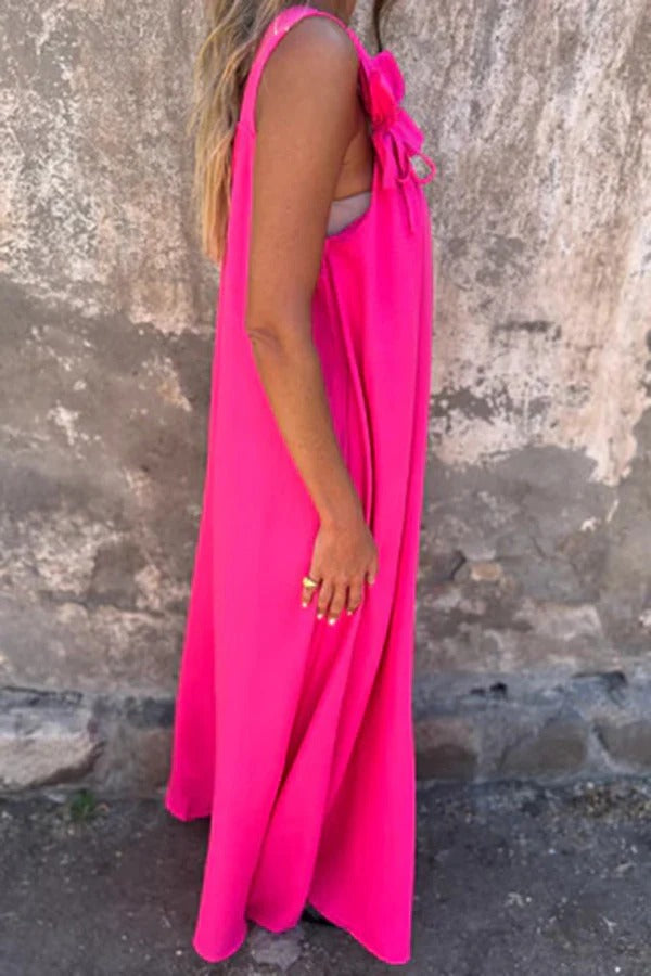 CD | Rochie Maxi solidă cu ornamente florale, fără mâneci, lejeră