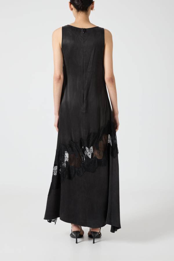CD | Pretty Soul satin dantelă trim largă decolteu neregulate tiv fantă rochie maxi
