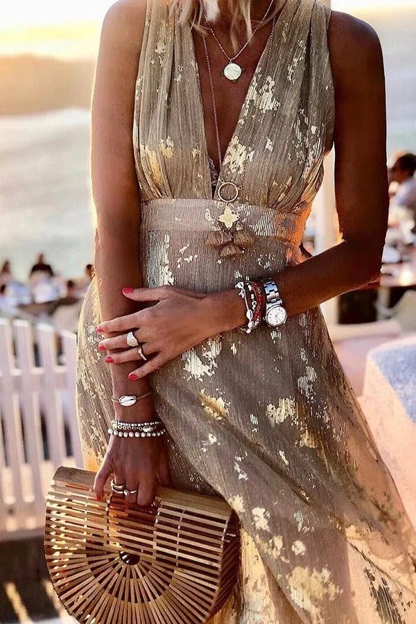 CD | Golden Sunset Stories rochie maxi cu decolteu în V