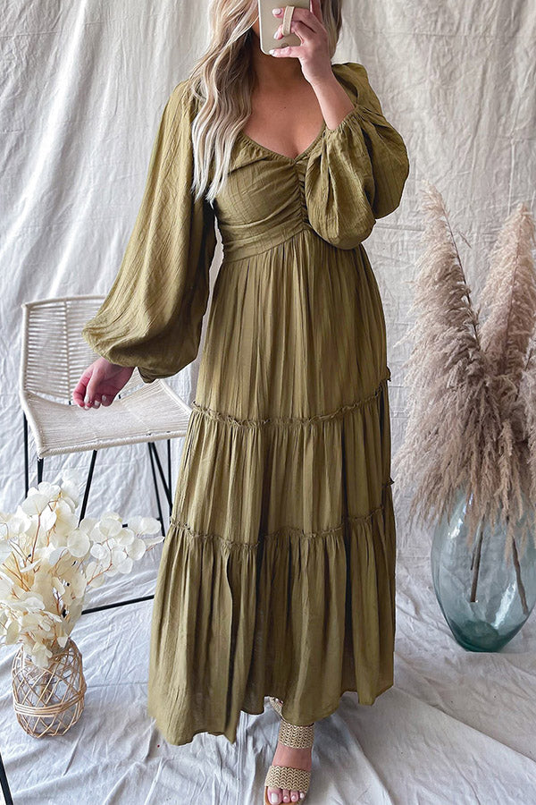 CD | Verde V-neck bowknot decolteu volan dungi rochie maxi