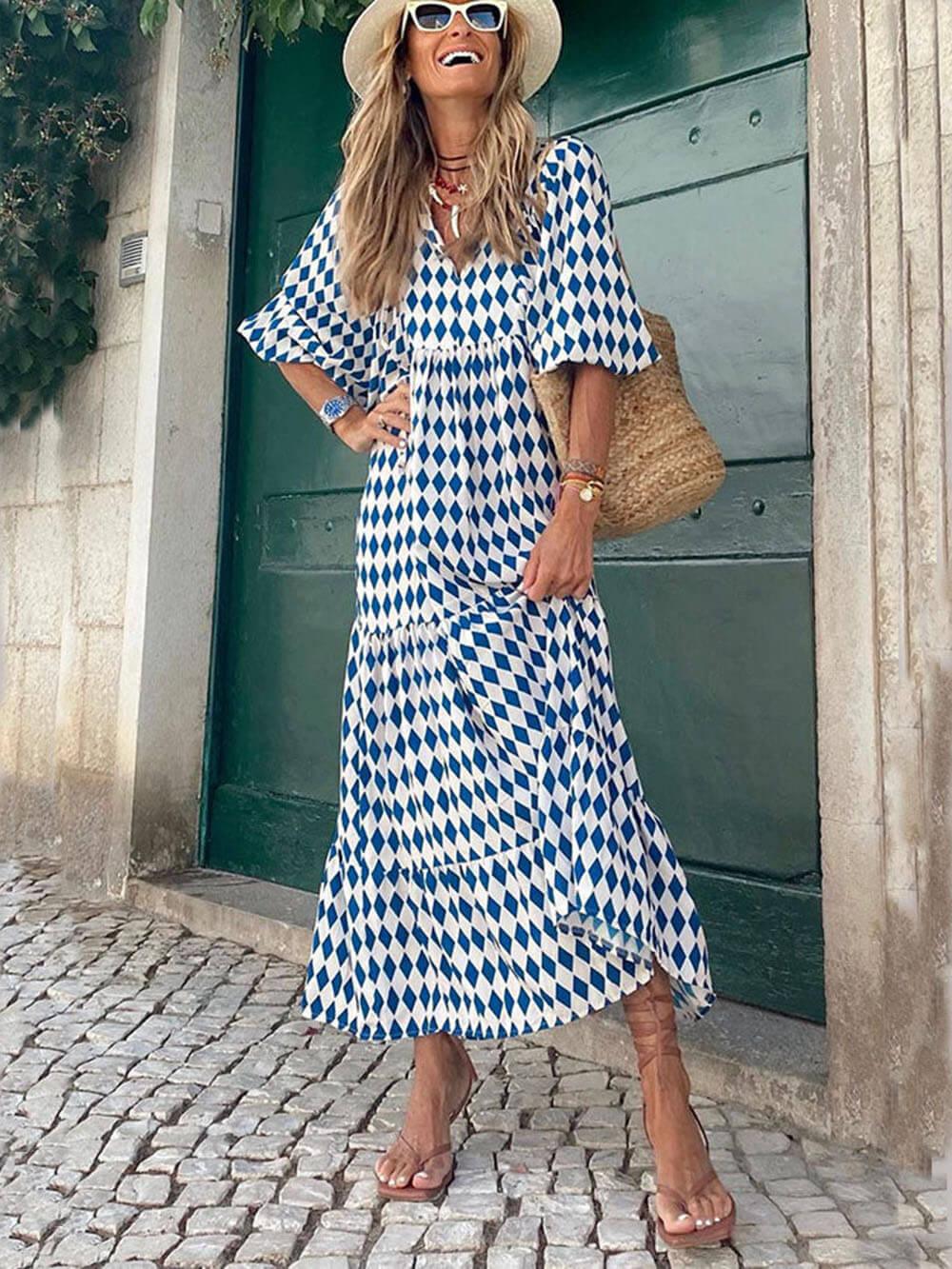 CD | Rochie maxi pentru femei - decolteu în V - fustă cu cravată - croială lejeră - stil ușor casual