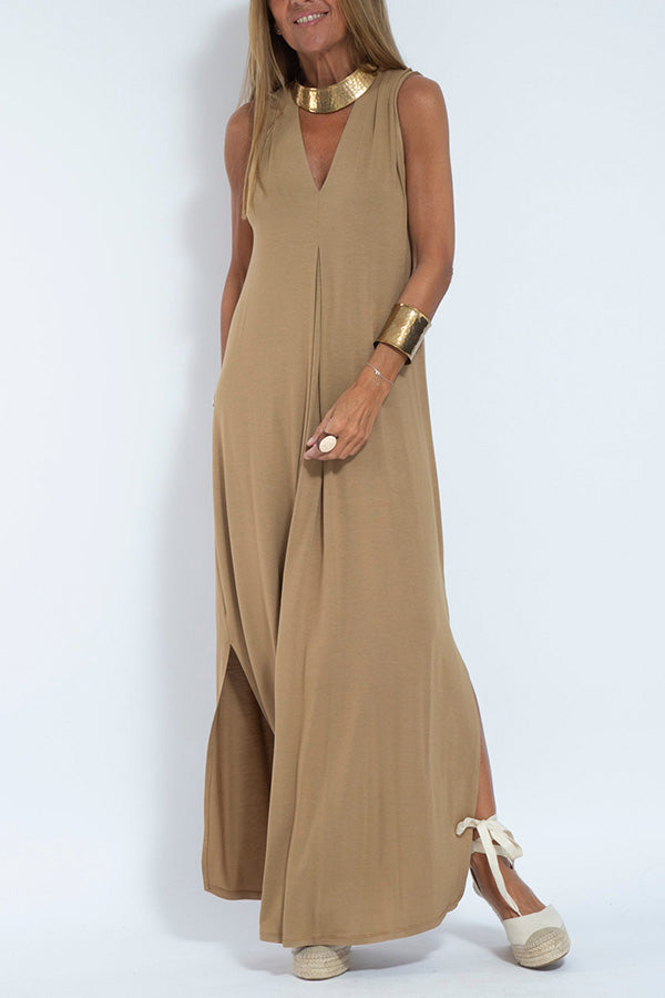 CD | Elegant este pentru totdeauna tricot culoare solidă fără mâneci fantă rochie maxi
