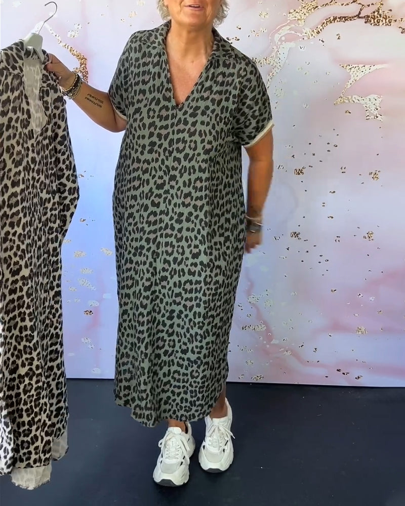 CD - Rochie cu decolteu în V cu imprimeu leopard