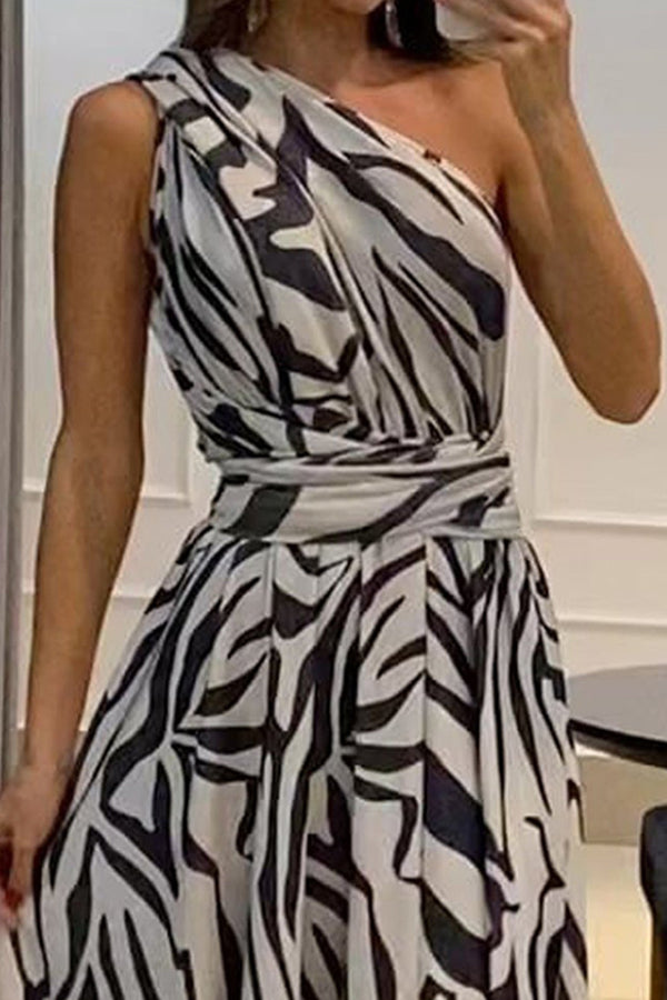 CD | Sexy One Shoulder Sleeveless imprimate rochie lungă cu Split spate