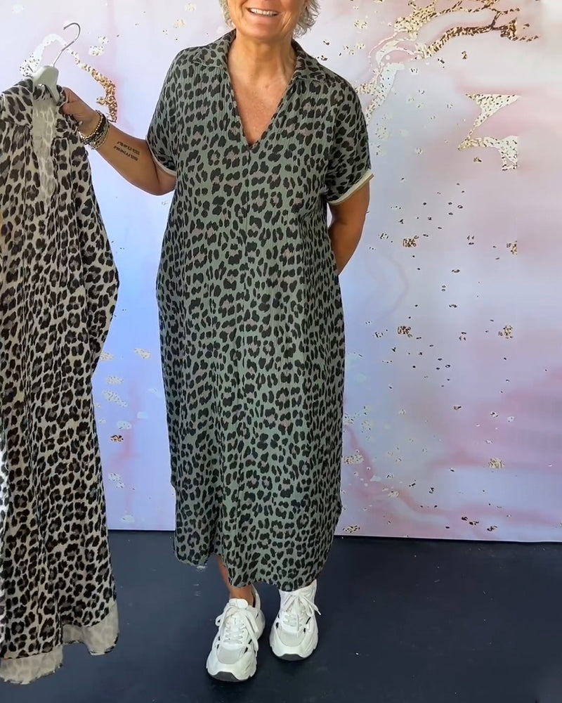 CD - Rochie cu decolteu în V cu imprimeu leopard