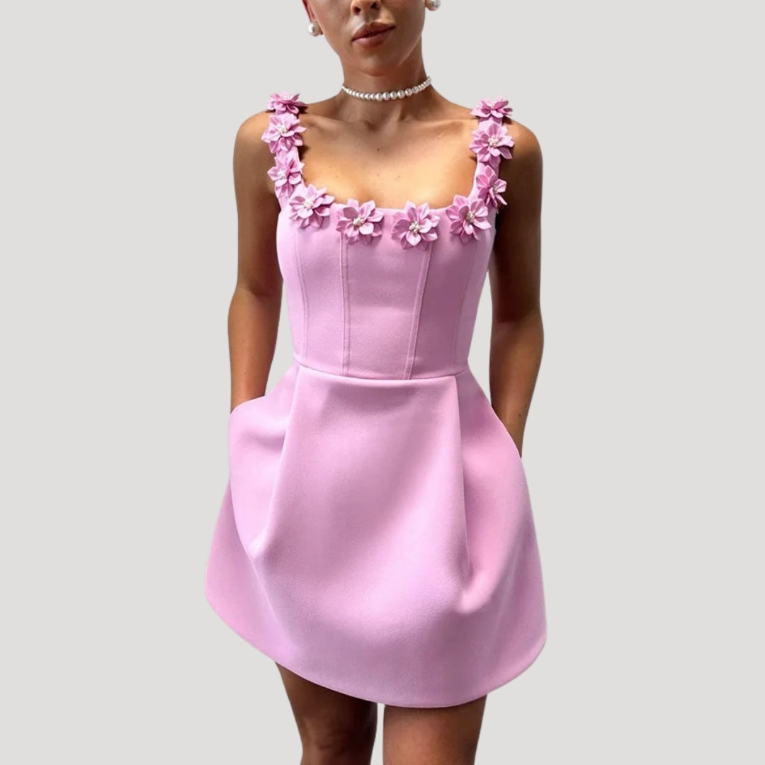 CD | Doamnelor florale applique a-line mini rochie de petrecere
