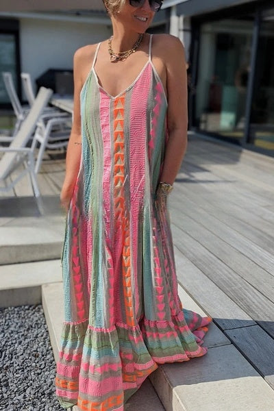 CD | "Away on Vacay" Rochie cami lungă cu imprimeu etnic