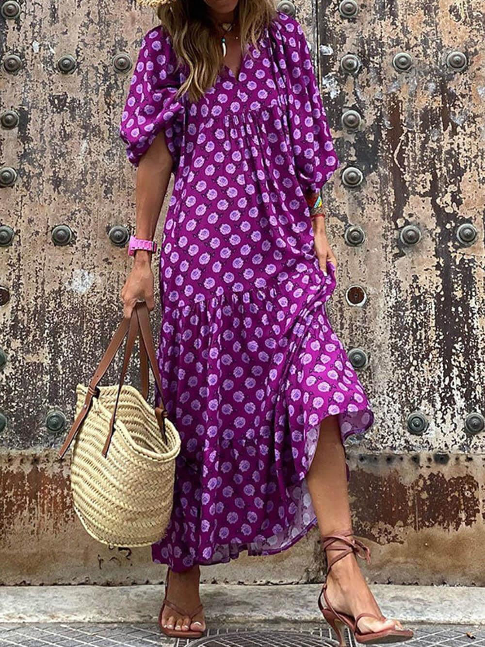 CD | Rochie maxi pentru femei - decolteu în V - fustă cu cravată - croială lejeră - stil ușor casual