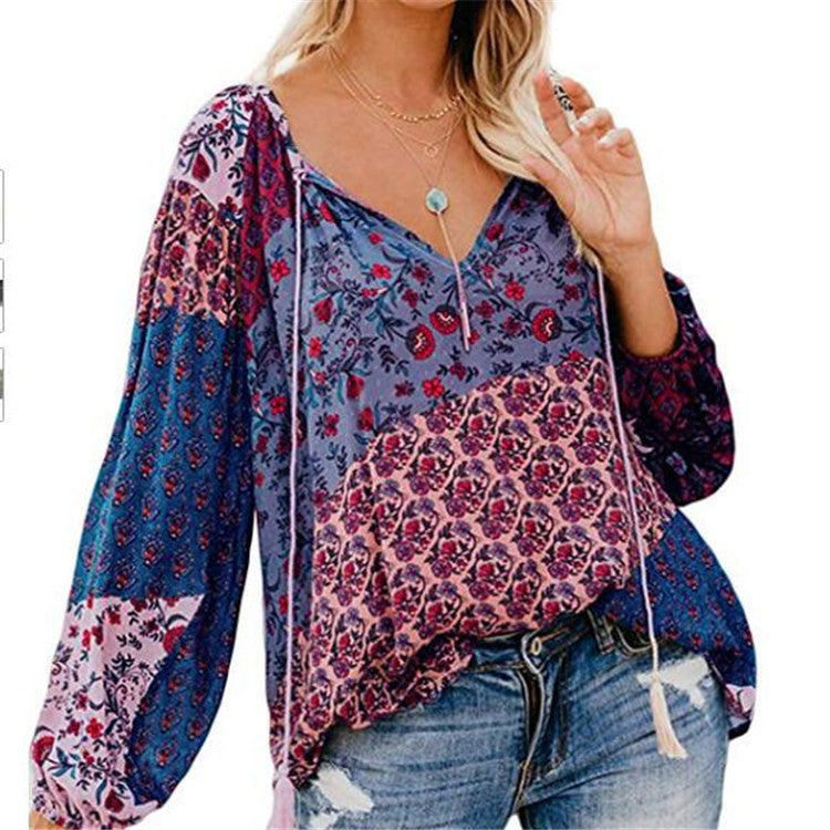 CD | Femei Boho Baggy Floral Long Sleeve Blouse