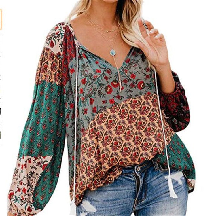 CD | Femei Boho Baggy Floral Long Sleeve Blouse