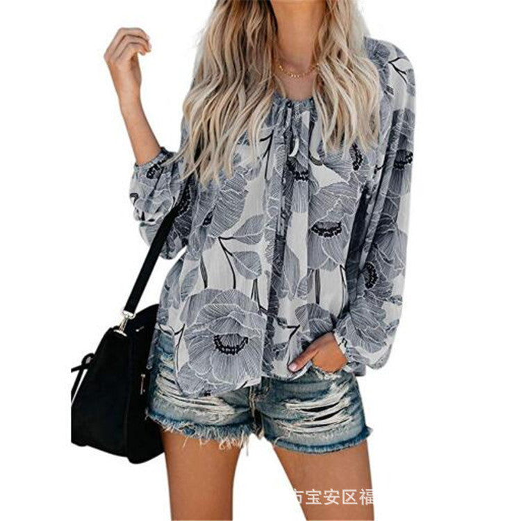CD | Femei Boho Baggy Floral Long Sleeve Blouse