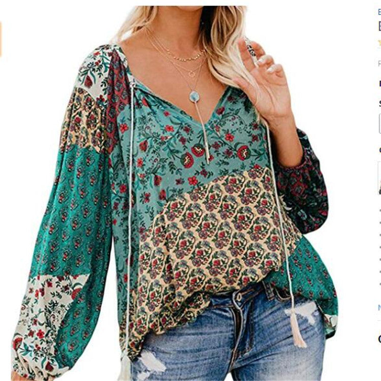 CD | Femei Boho Baggy Floral Long Sleeve Blouse