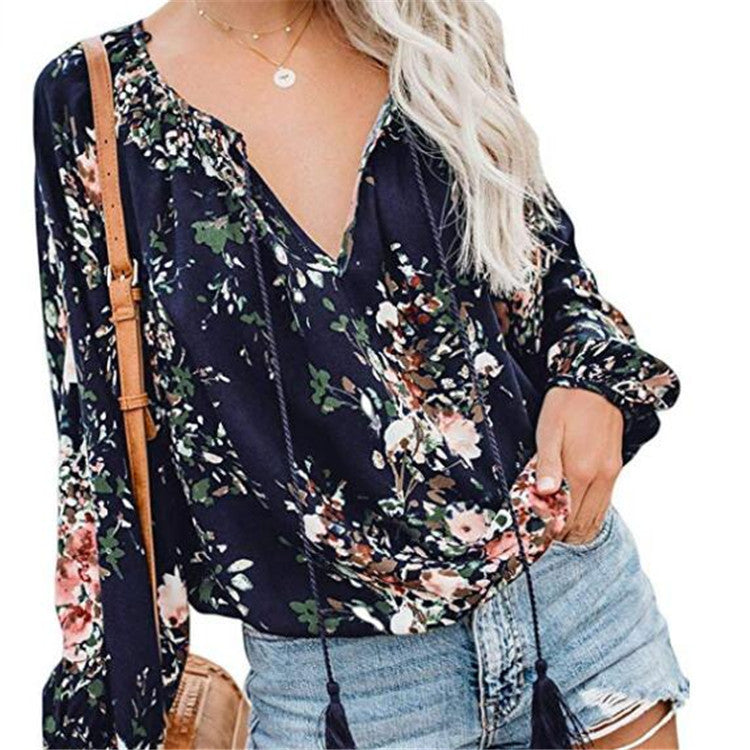 CD | Femei Boho Baggy Floral Long Sleeve Blouse