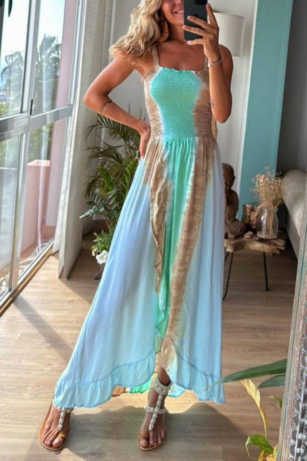 CD | Rochie maxi de vacanță albastru Tie Dye