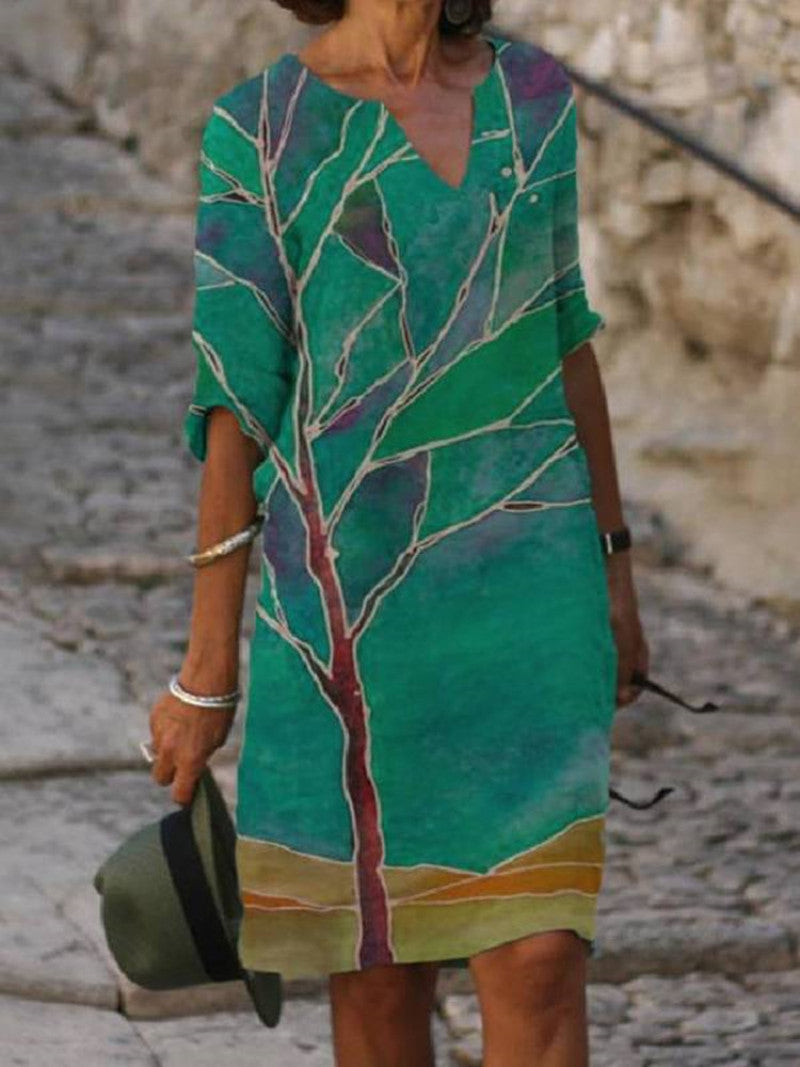 CD - Rochie fermecătoare din in cu model floral pentru femei