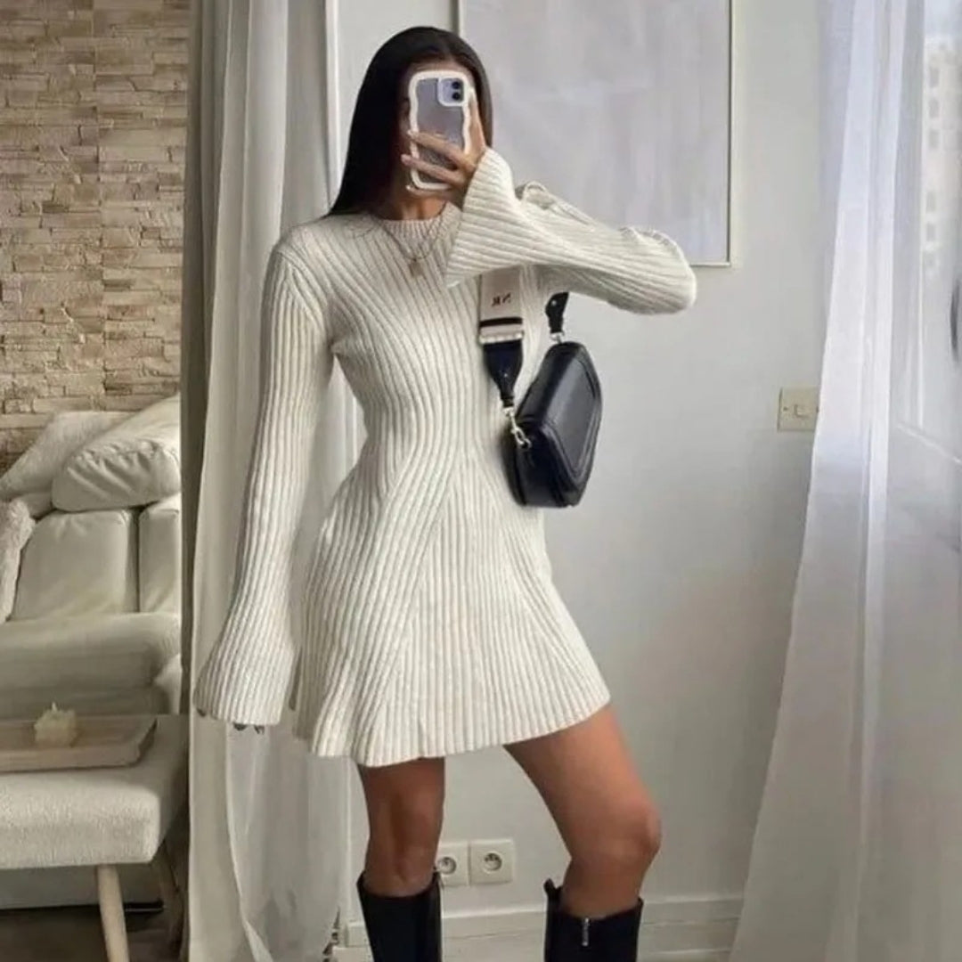 CD | Doamnelor rib tricot cu mânecă lungă jumper mini rochie