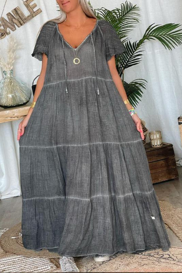 CD | Bumbac și in Patchwork rochie maxi casual