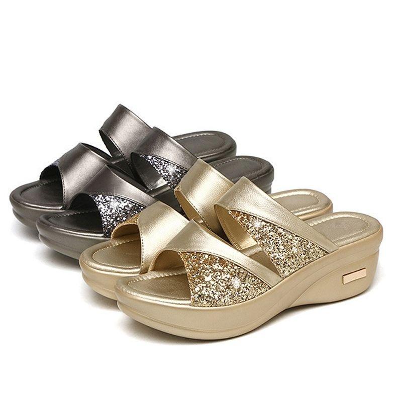 CD | Vara Glitter PU Wedge Platform Sandale confortabile pentru femei