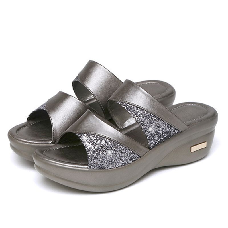 CD | Vara Glitter PU Wedge Platform Sandale confortabile pentru femei