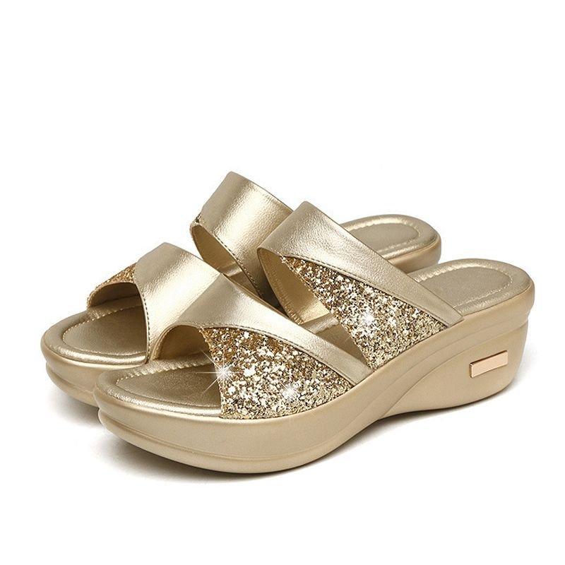 CD | Vara Glitter PU Wedge Platform Sandale confortabile pentru femei