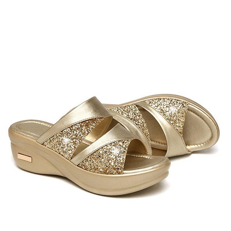 CD | Vara Glitter PU Wedge Platform Sandale confortabile pentru femei