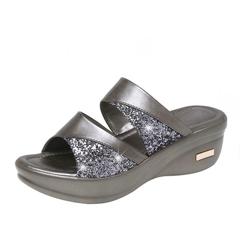 CD | Vara Glitter PU Wedge Platform Sandale confortabile pentru femei