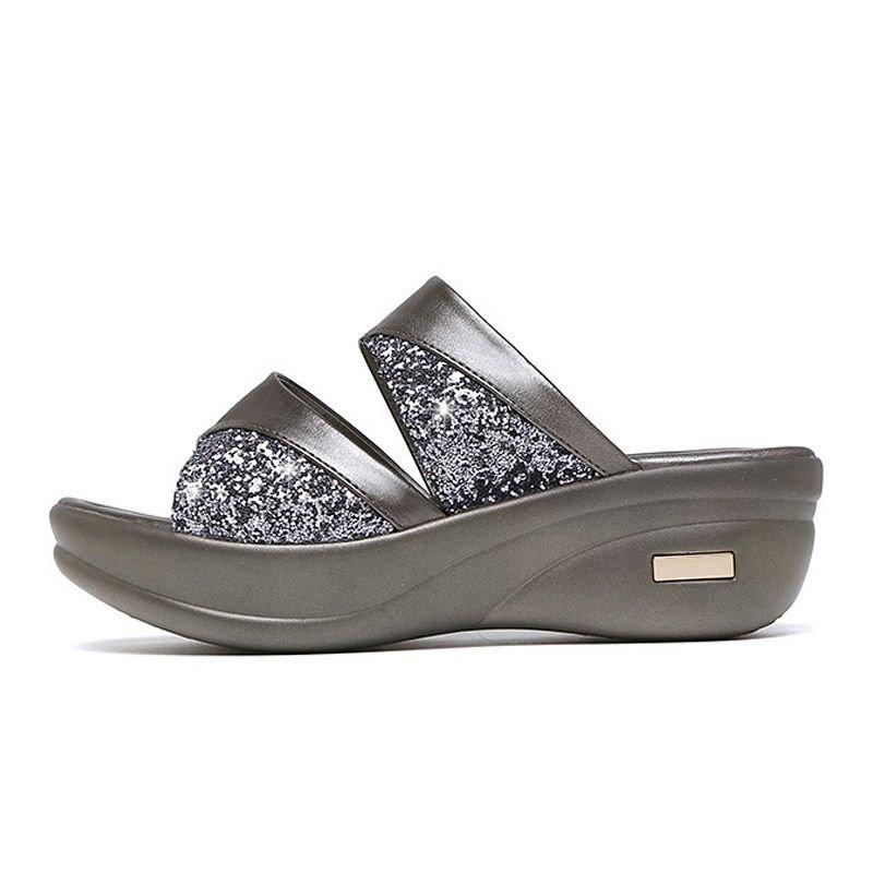 CD | Vara Glitter PU Wedge Platform Sandale confortabile pentru femei