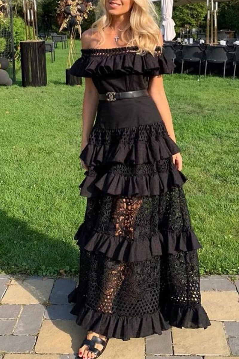 CD | Celebrități Elegant solid dantelă golit Off Shoulder A Line Rochii