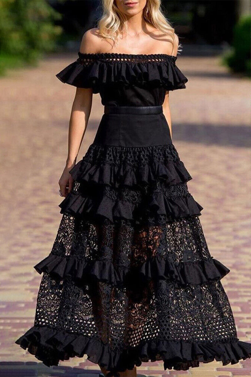 CD | Celebrități Elegant solid dantelă golit Off Shoulder A Line Rochii