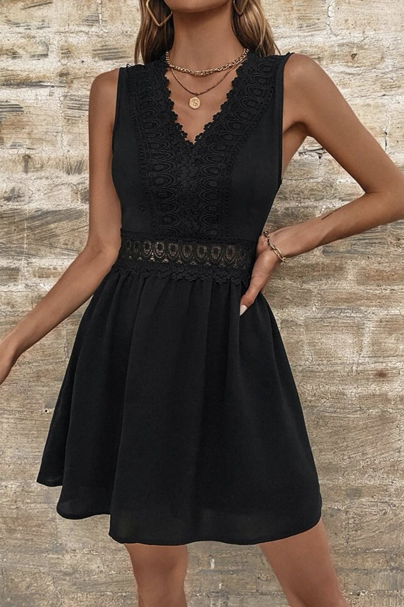 CD | Elegant solid dantelă V-Neck A-Line rochii
