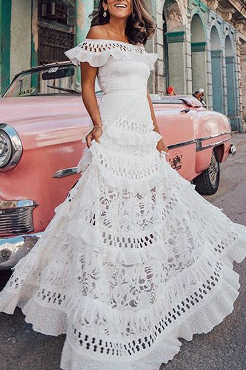 CD | Celebrități Elegant solid dantelă golit Off Shoulder A Line Rochii
