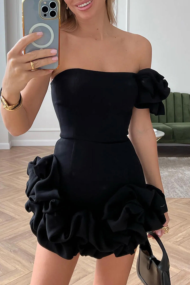 CD | Rochie mini Bustier cu volane sculpturale