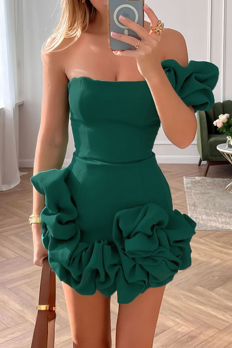 CD | Rochie mini Bustier cu volane sculpturale