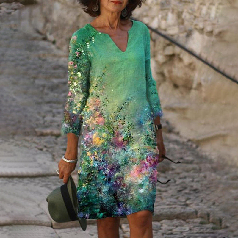 CD - Rochie fermecătoare din in cu model floral pentru femei