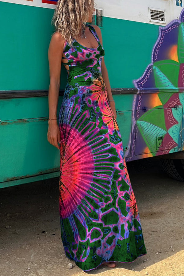 CD | La Bamba rochie maxi stretch cu imprimare tie-dye lace-up pe spate