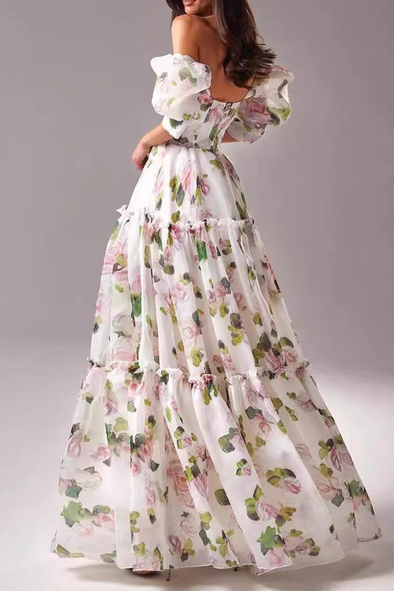 CD | Celebrități Rochii de seară elegante cu patchwork floral fără umeri