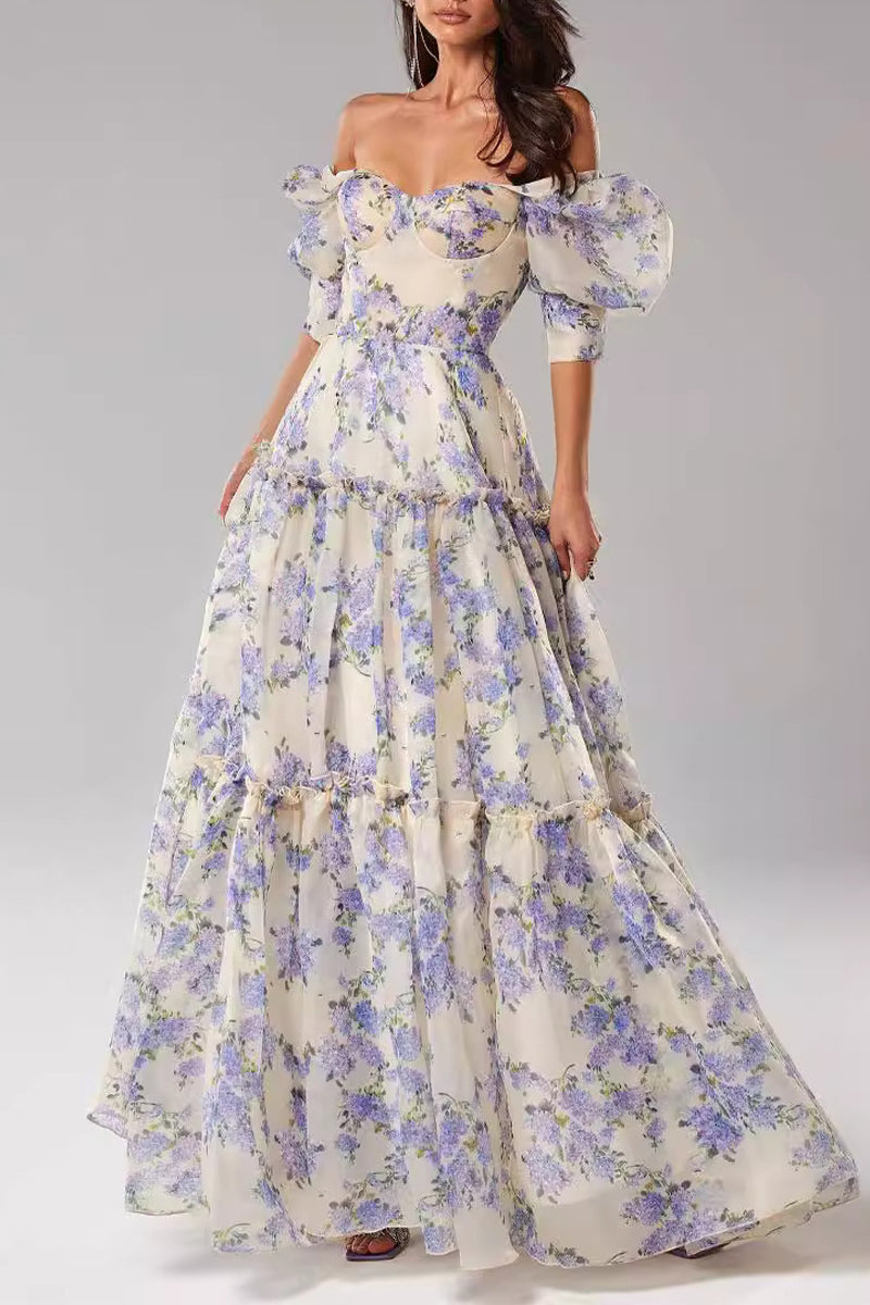 CD | Celebrități Rochii de seară elegante cu patchwork floral fără umeri