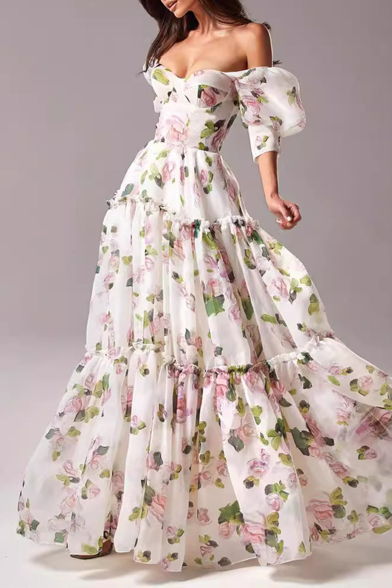 CD | Celebrități Rochii de seară elegante cu patchwork floral fără umeri