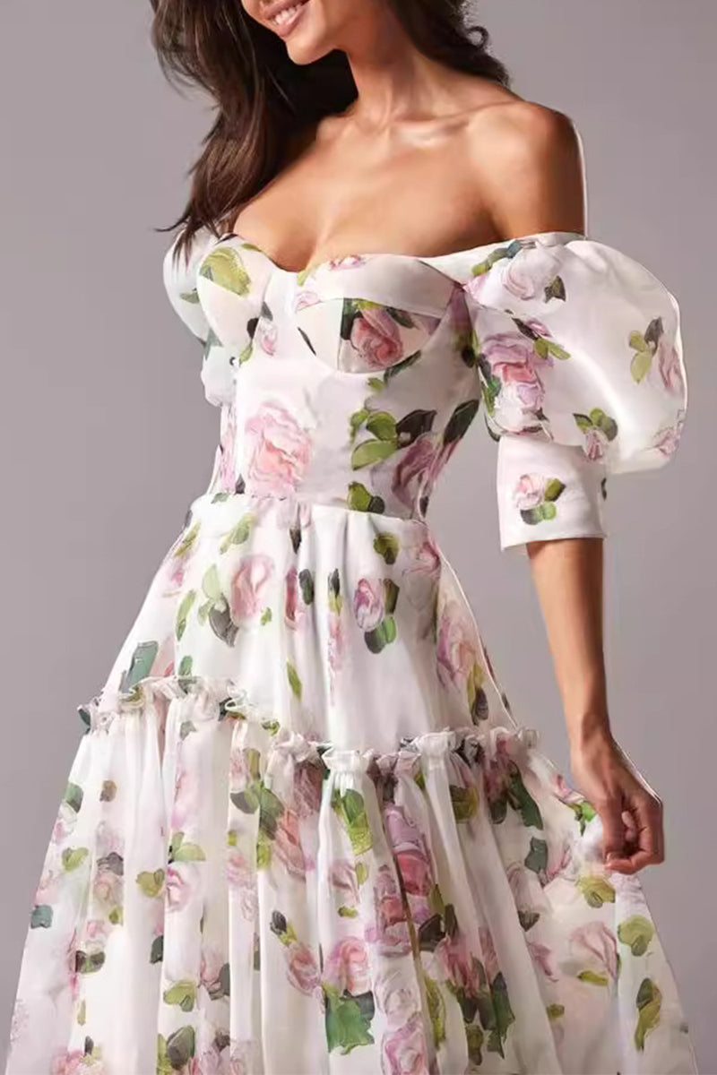 CD | Celebrități Rochii de seară elegante cu patchwork floral fără umeri