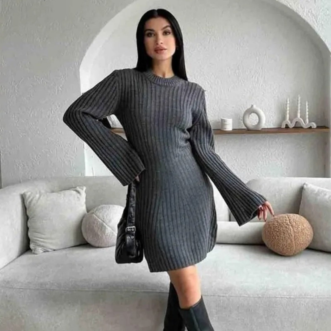 CD | Doamnelor rib tricot cu mânecă lungă jumper mini rochie