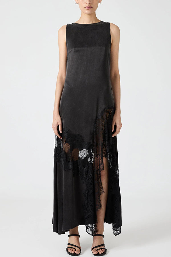 CD | Pretty Soul satin dantelă trim largă decolteu neregulate tiv fantă rochie maxi