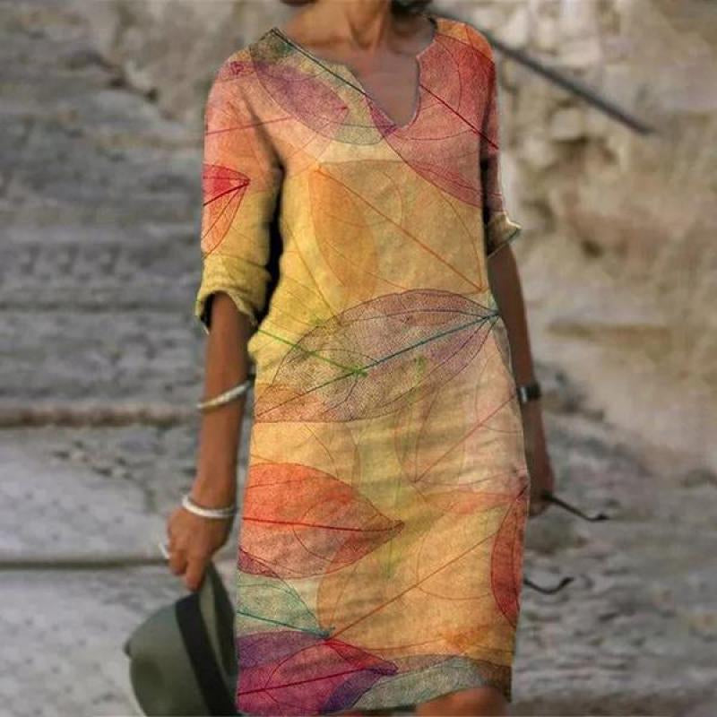 CD - Rochie fermecătoare din in cu model floral pentru femei