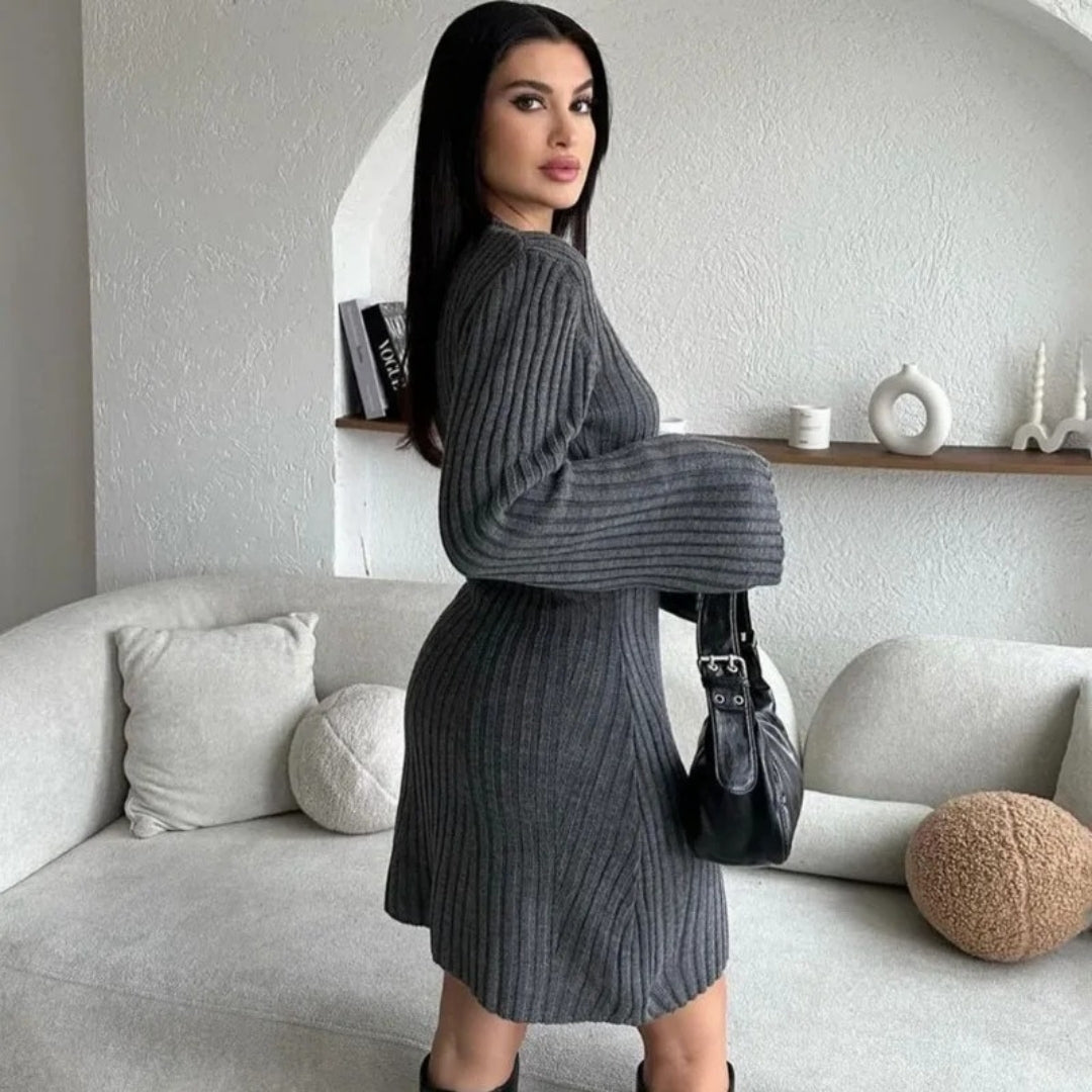 CD | Doamnelor rib tricot cu mânecă lungă jumper mini rochie
