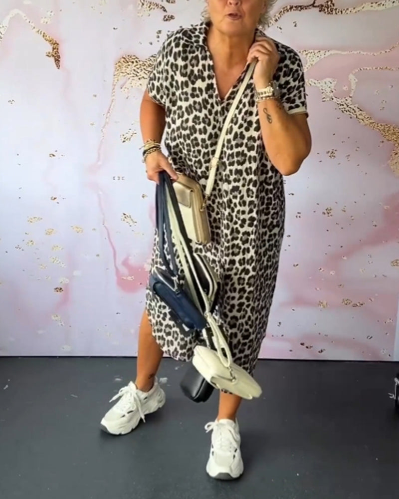 CD - Rochie cu decolteu în V cu imprimeu leopard