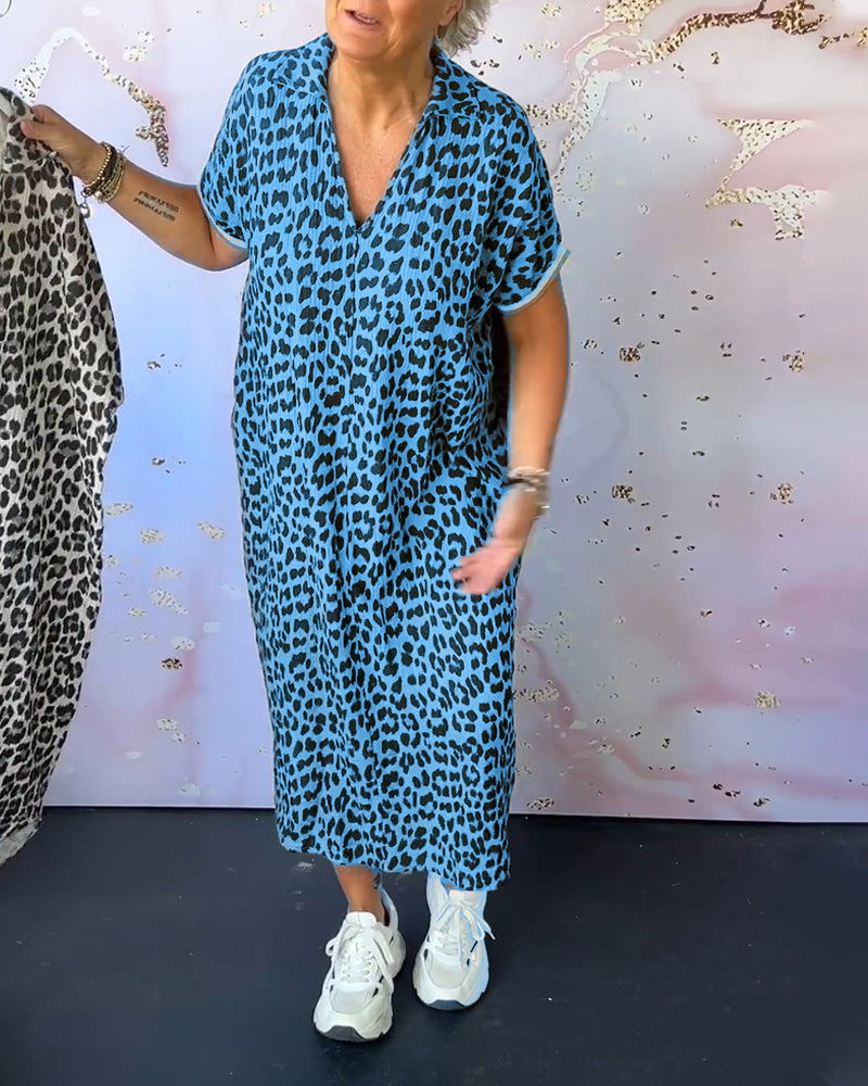 CD - Rochie cu decolteu în V cu imprimeu leopard