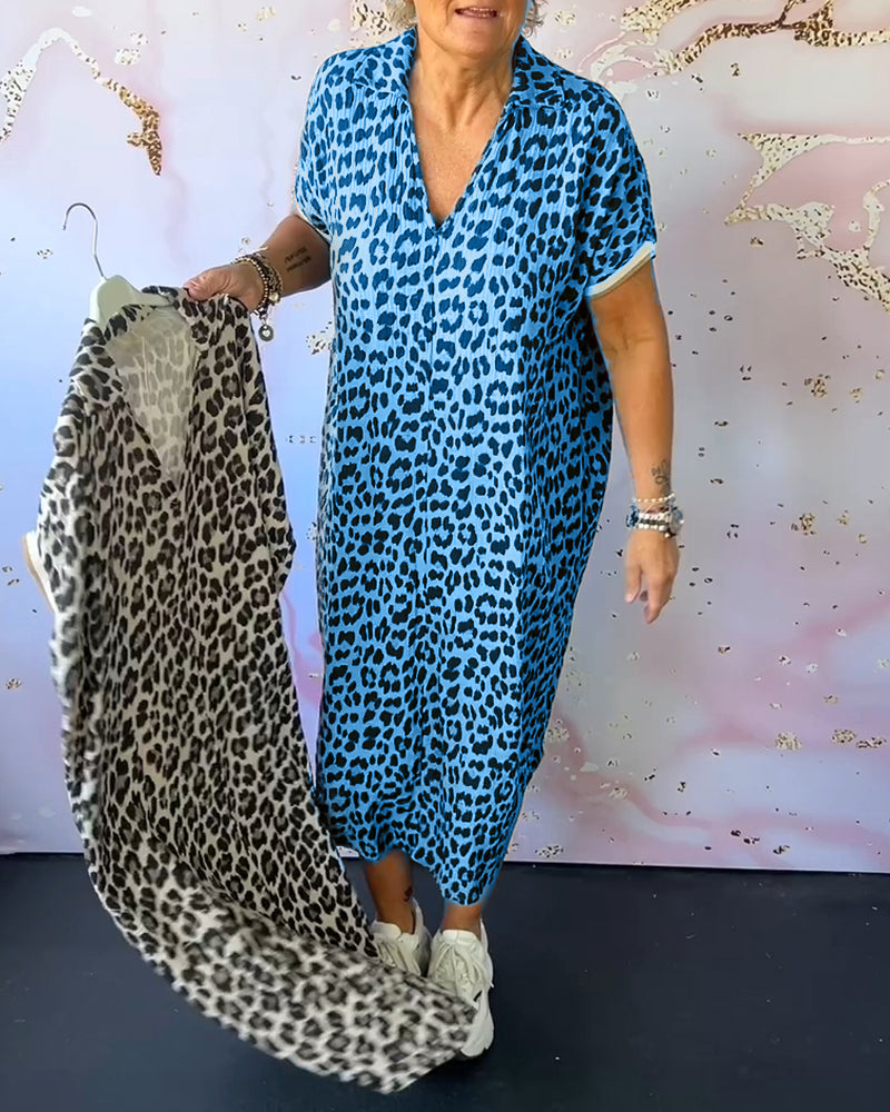 CD - Rochie cu decolteu în V cu imprimeu leopard